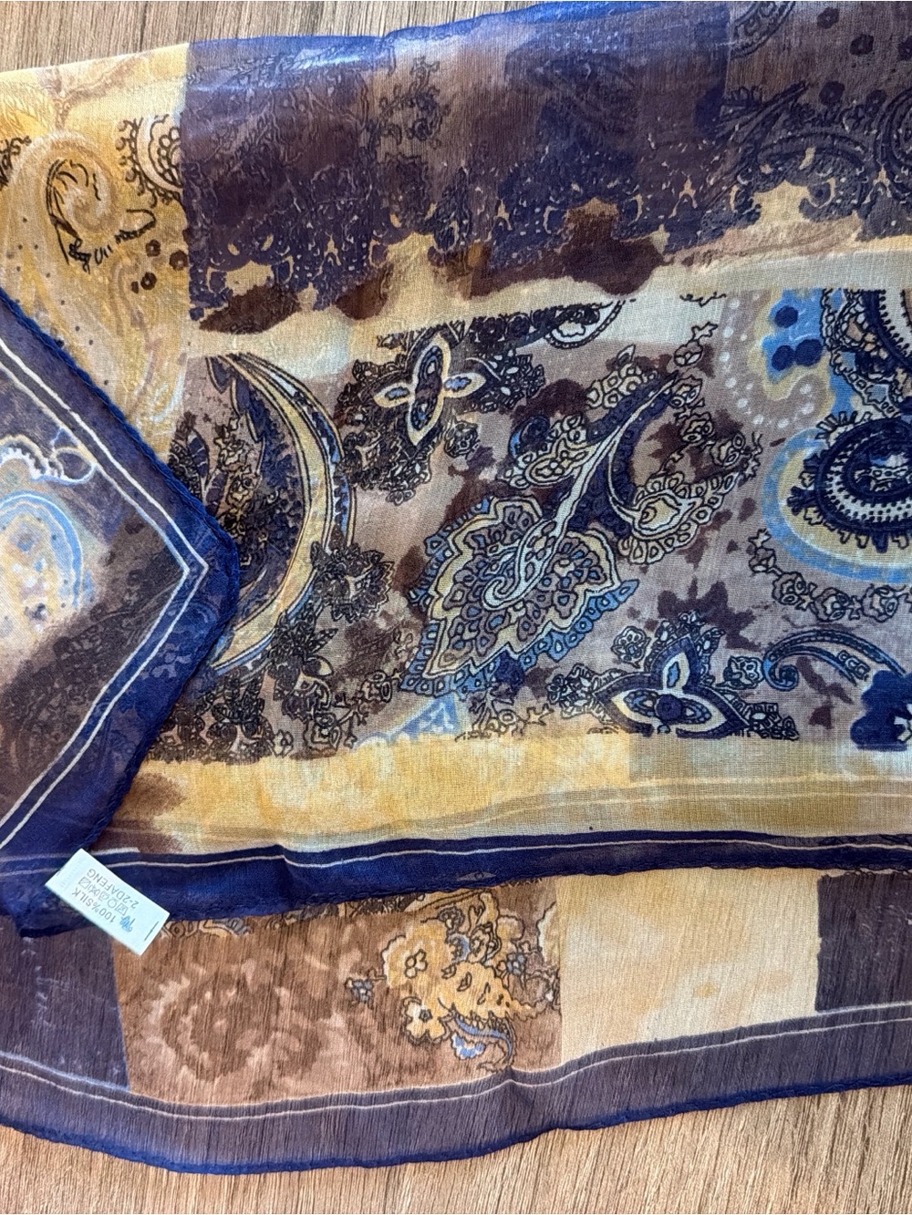 Lightweight Paisley Sheer Scarf in Blue and Brown